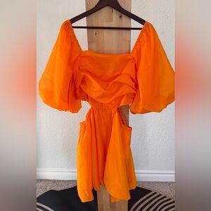 a new day Vibrant Orange puff Sleeve Dress